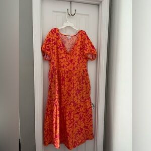 J CREW Tiered midi dress with puff sleeves / 16 / GUAVA FRESH CANTALOUPE